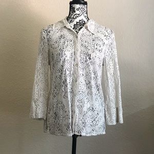 🔴SALE White Lace See through Button Down